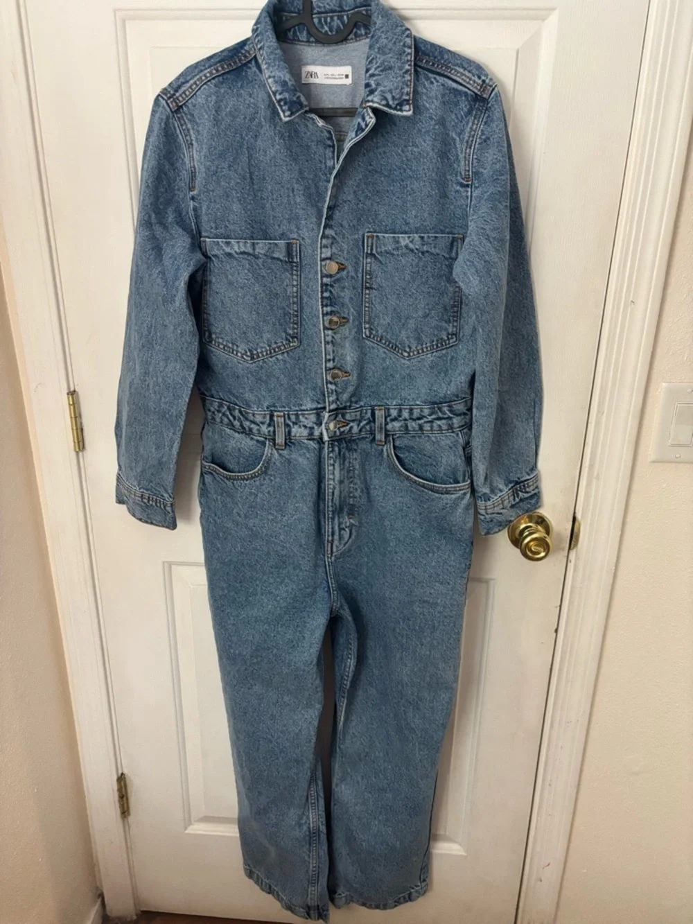 ZARA Light Wash Denim Jumpsuit - Picture 1 of 4
